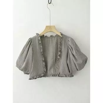 Export Japanese Order Sweet and Spicy Gingham Wooden Ear Short Top Shawl Sling Vest Two-Piece Set Women s Summer Rb134a Gingham/Shawl All yards