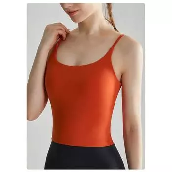 Export Outlet European and American Sexy U-Shaped Beauty Back Yoga Vest Spaghetti Strap Fixed One-Piece Cup Motion Workout Bra Red S