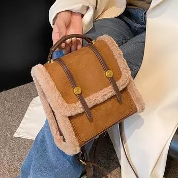 Экспорт ретро рюкзак из оленьей кожи флиса 2024 новый осенне-зимний модный рюкзак из овечьей шерсти универсальный рюкзак для девочек коричневый
