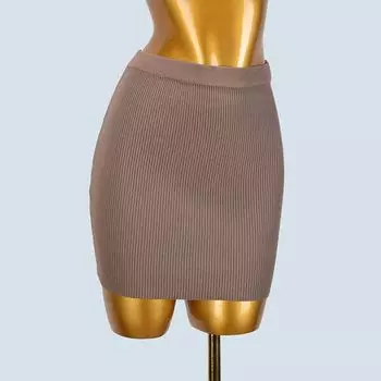 Export Single Slim Looking Elastic Hip Short Skirt Solid Skirt Women s Spring Summer Slim-Fit One-Step Skirt Base Wrapped Skirt Easiest for Match Khaki S
