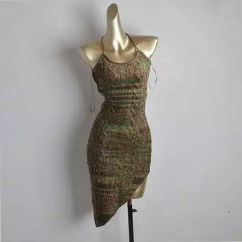 Export Single Summer New Arrival Fashion Style Color Sexy Open Back Sexy Sling Mid-Length Dress Female Figure 1 Green Asymmetrical M