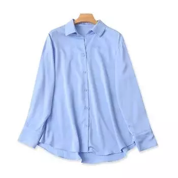 Export Spring and Summer Women s Shirt Lapel Single Breasted Loose Slim Looking Temperament Wild Leisure Anti-Aging Drape Shirt Blue M