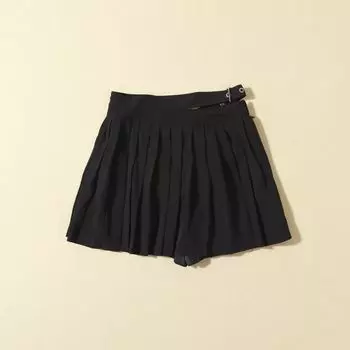 Export Summer Women s High Waist Cotton Blend Short Pleated Skirt Half Belt A- line Safety Pants Anti-Exposure Skirt Black S