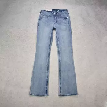 Export Tail Single Mid-Waist Hole Slightly Flared Jeans Light Blue US4