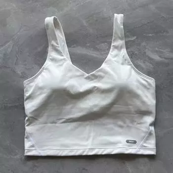 Export to Europe and America Foreign Trade Women V-neck Backless Sweat-Absorbent Quick-Drying Stretch Comfortable Sports Yoga Letters Top Beauty Back Beige S (52.50 kg-57.50 kg