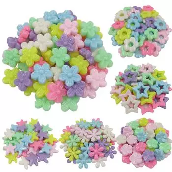 Exquisit 10pcs Конфеты Цвет DIY Бусины Красочные цветочные морские звезды Новый акриловые выдолбленные свободные бусины Сплошной цвет Ручной аксессуары 3