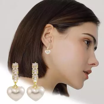 Exquisite And Compact Electroplated Soft Heart-shaped Rhinestone Earrings One Size белый