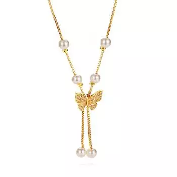 Изысканное и маленькое микро-инкрустированное ожерелье с бахромой в виде бабочки и жемчуга, супер-сказочный дизайн, цепочка на ключицу для женщины золотой