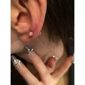 Exquisite Ball Ear Bone Stud Niche Unique Earrings 2023 New Best Selling Autumn and Winter Titanium Steel Ear Studs Frosty Style Earrings Pink pair Small size 0.4cm