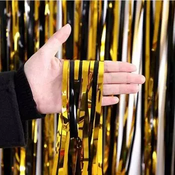 Exquisite Black Gold Rain Silk Curtains PET Party Backdrop Curtains Home Decor 1x1M