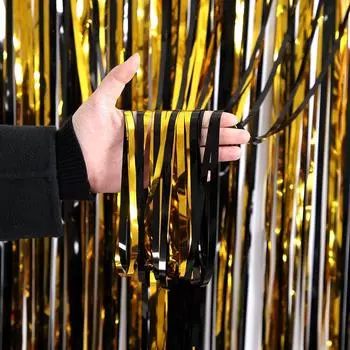 Exquisite Black Gold Rain Silk Curtains PET Party Backdrop Curtains Home Decor 1x1M