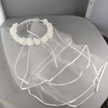 Exquisite Bride Artificial Flower Wreath Headband Lace Up Party Accessory Bridal Veil Wedding Photo белый