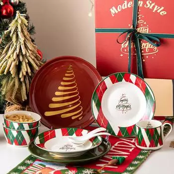 Exquisite Christmas Ceramic Plate Light Luxury Hotel Restaurant Steak Plates Home Party Cuisine Plate Rice Bowls Christmas Gifts