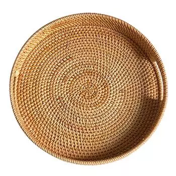 Exquisite Craft Rattan Tray Durable And Scratch-proof For Dessert Placing Tea Party Wood Rattan Serving Tray Fruit Tray, type 2, 30X5cm 36x6cm