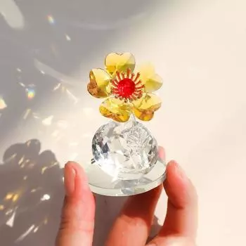 Exquisite Crystal Flower Statue Figurine Car Ornament Tabletop Decoration Holiday Birthday Gift жёлтый