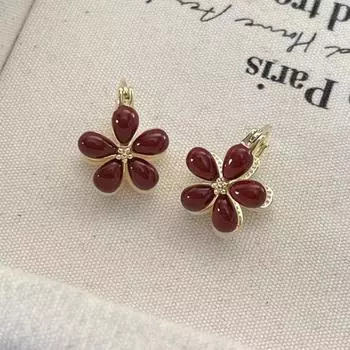 Exquisite double-sided flower earrings, stylish and elegant, two-way earrings красный