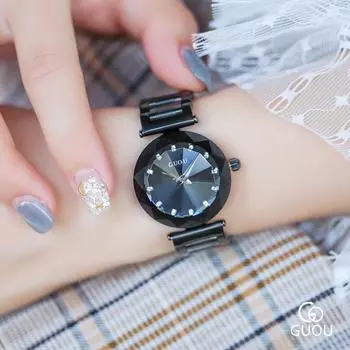 Изысканные модные часы с маленьким циферблатом и стразами, оправа пистолета, стальной ремешок, кварцевые часы, водонепроницаемые для женщин