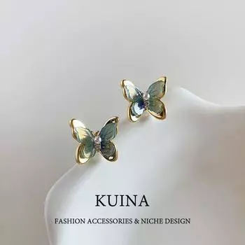 Exquisite Green Butterfly Stud Earrings Sterling Silver Needle Women s Earrings 2025 New Arrival Fancy Unique Small Gold Ear Rings As Shown in Pictures