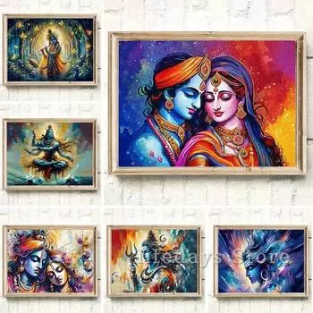 Exquisite Indian Lord Krishna Radha Canvas Wall Art Hindu God Posters for Living Room Decor Spiritual Home Decor Prints Pict 21cm30cm NoFrame