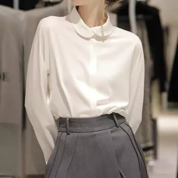 Изысканный многослойный топ с полумесяцем, мягкая шелковистая всесезонная универсальная рубашка S белый