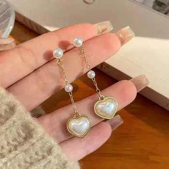 Изысканные серьги-гвоздики с кисточками Love Pearl, женские сладкие серьги-подвески 1Pair