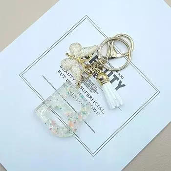 Exquisite Luminous Letter Keychain Cute Butterfly Tassels Key Ring Pendant Backpack Decoration Accessories Gifts E