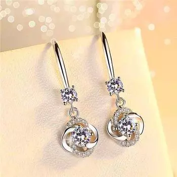 Exquisite Princess Four-leaf Clover Blue Stone Dangle Hook Earrings Female Bride Wedding Jewelry ARI белый