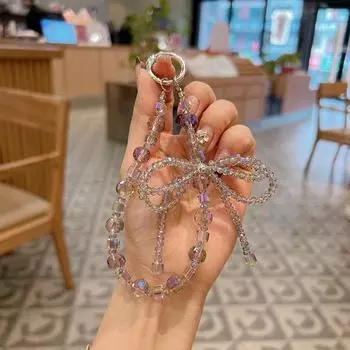 Exquisite Rhombus Crystal Bow Keychain with Rhinestones - Stylish Car Key and Bag Charm