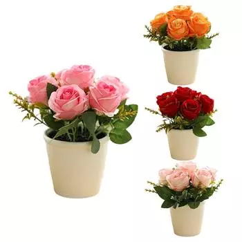 Exquisite Rose Flower Freshing Natural Plastic Potted красный