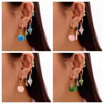 Exquisite Shell Hoop Earrings Beaded Beach Style Drop Earrings Vintage Marine Style Earrings Women белый
