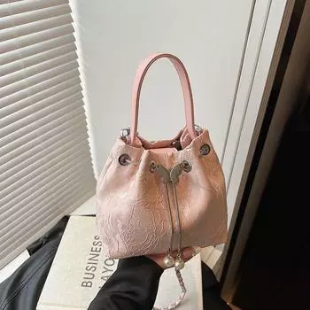 Exquisite Super Popular New Chinese Style Bag Women 2025 Summer New All-Match Chain Messenger Bag Portable Bucket Bag Small Carrying Bag Pink