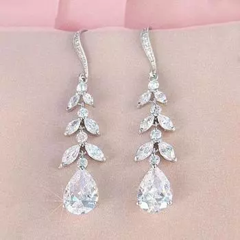 Exquisite Tassel Water Drop-Shaped Zircon Earrings For Women, Long Leaf Bridal Earrings, Valentine S Day Gift.