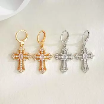 Exquisite Zircon Cross Earrings Fashion Rhinestone Ear Stud Simple Cross Ear Buckle Girl Style 2