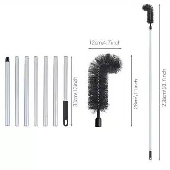 Extendable Gutter Cleaning Brush, 7-Section Aluminum Pole, Curved Bristle Head, Easy Reach, No Electricity Needed, Durable Aluminum, Garden Tool 238cm/93.7inch