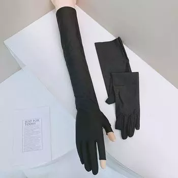 Extended Exposed Two-Finger Sun Protection Gloves for Women Summer Thin Elastic Cycling Arm Protector Sleeve Finger Leakage Gloves 1 pair Black All yards