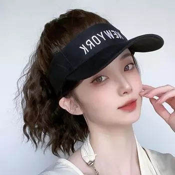 Extension Easy To Wear Fake Hair Hat Short Wavy Ponytail Golf Cap Pony Tail Shade Baseball Cap Wig Cyan-White hat