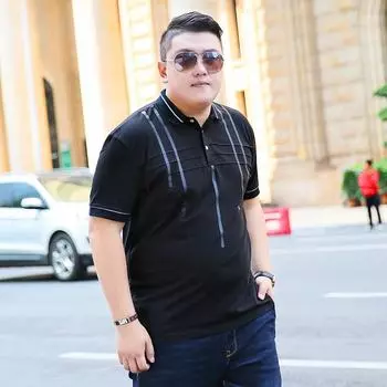 Extra Fat Очень большая мужская футболка с короткими рукавами Fat Повседневная деловая футболка с лацканами Fat Shirt Polo Extra Large Size 3XL чёрный