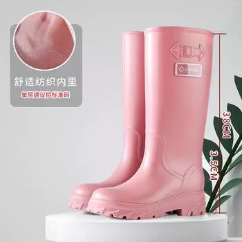Extra high tube fashion wading boots pink non-slip rubber shoes women s rain boots outdoor garden boots rainy season women s black boots 36
