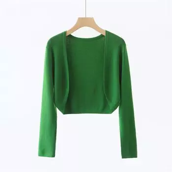 Extrafine Wool V Neck Cheongsam Outerwear without Buckle Cardigan Spring & Fall Green One size