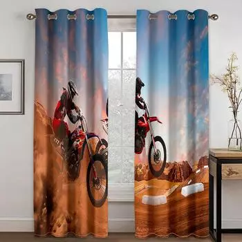 Extreme Sports Off Road Motorcycle Curtains 2 Panels Men Boys Room Bedroom Living Room Study Room Decor Curtains 50W130H(CM)X2PCS&Grommet Top