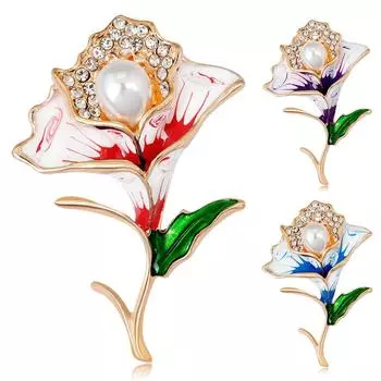 Изысканная брошь-подсолнух из сплава капающего масла со стразами из искусственного жемчуга Red