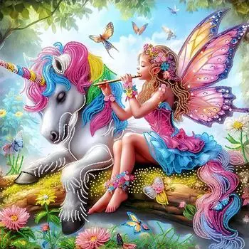 EY# 5D DIY Partial Special Shaped Drill Diamond Painting Girl Unicorn Kit 55x55c