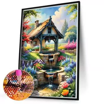 EY# 5D DIY Полная круглая дрель Алмазная картина Павильон Домашний декор Искусство Ремесло 50x75