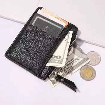 EY# 5pcs Women Retro Leather Coin Purse Zipper Litchi Pattern Card Holde(Black)