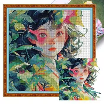 EY# Частичная вышивка Эко-хлопковая нить 14CT Напечатанная девочка набор для вышивки крестом 47x4