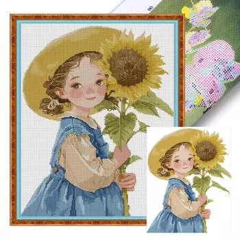 EY# Частичная вышивка Эко-хлопковая нить 14CT Напечатанная девочка Набор для вышивки крестом RA675