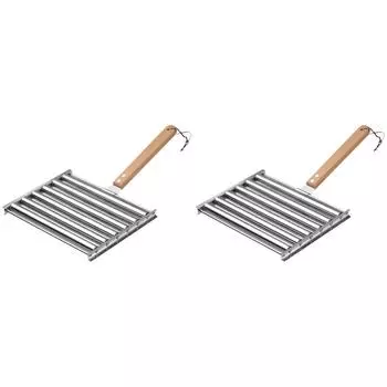EY# Hot Dog Roller with Wood Handle Stainless Steel Griller Grill Accessories (L
