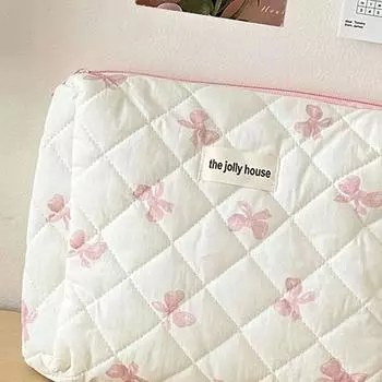 EY # Милая косметичка с бантом, хлопковая стеганая косметичка для женщин, косметичка для туалетных принадлежностей (розовый