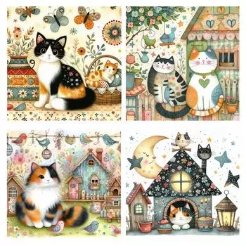EY# Полная вышивка Эко-хлопковая нить 11CT Напечатанные кошки Набор для вышивки крестом Искусство
