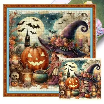 EY# Полная вышивка Эко-хлопковая нить 11CT Напечатанная Хэллоуин Ведьма Вышивка крестом 2
